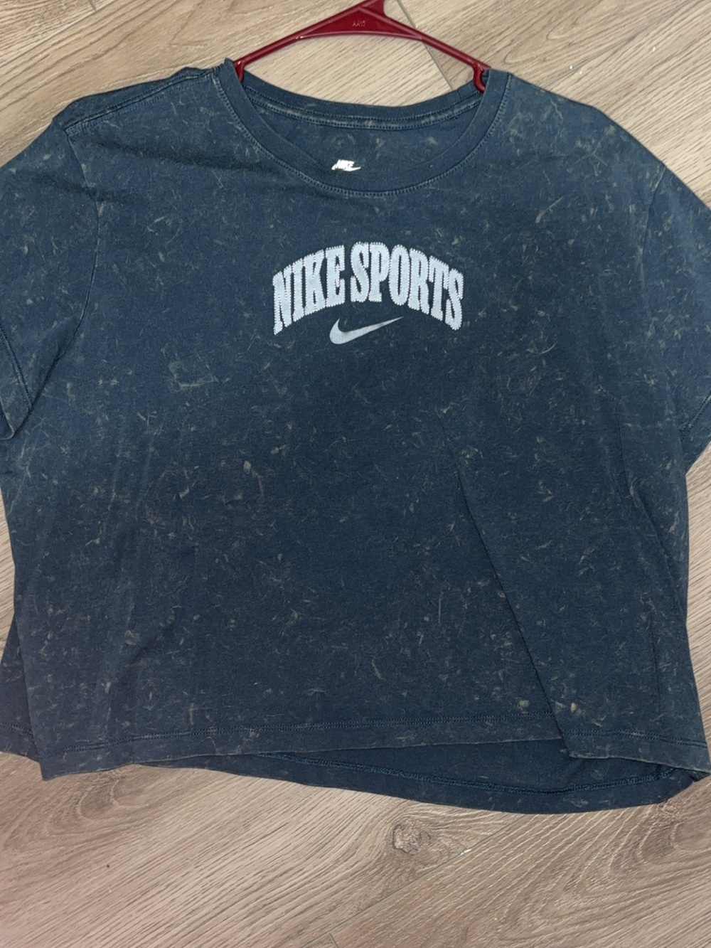 Nike Blue washed Cropped Tee with White Logo